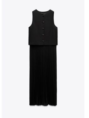 Zara Black Sleeveless Button-Front Pleated Maxi Dress